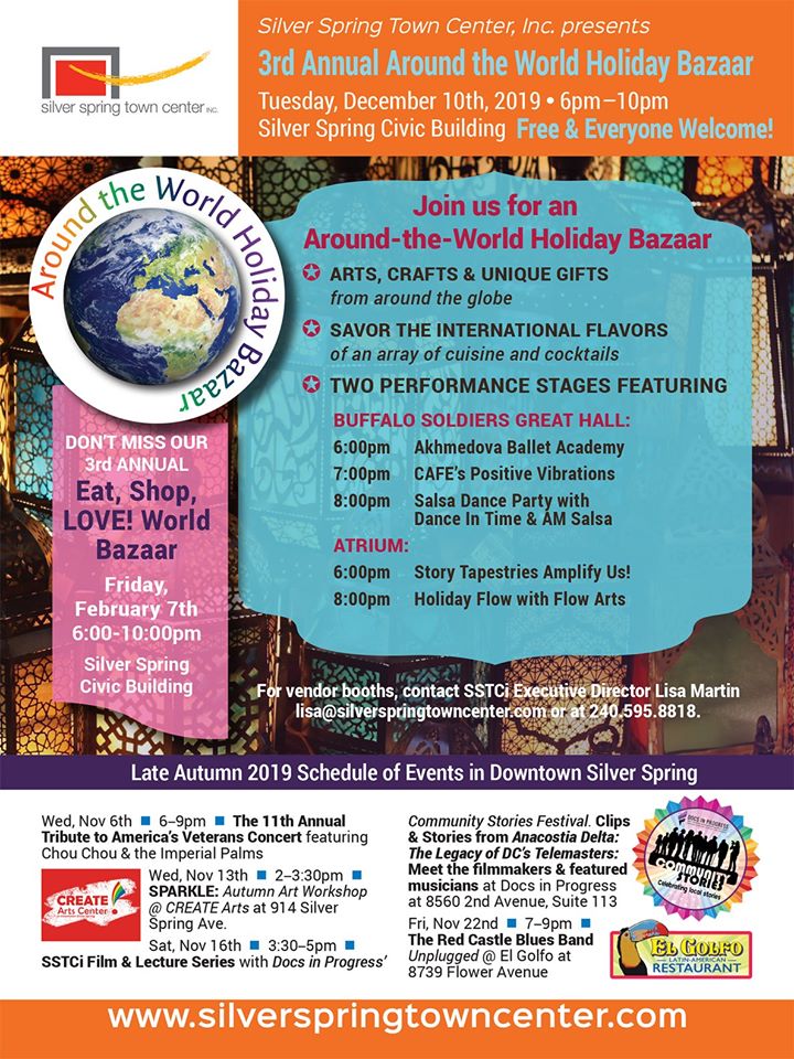 3rd Annual Around the World Holiday Bazaar on Tuesday, December 10th, 2019, 6pm - 10pm at Silver Spring Town Center