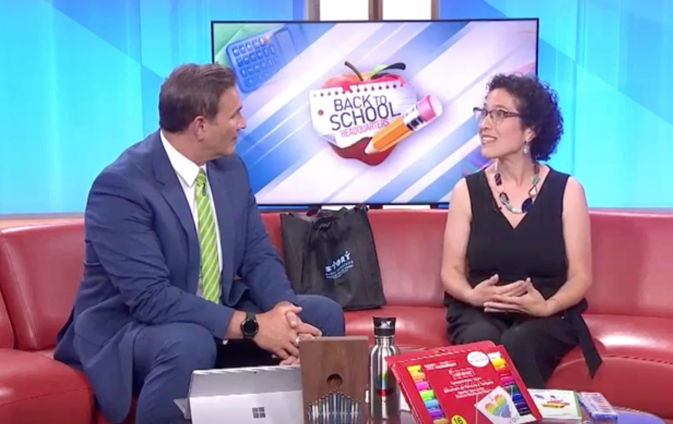 Arianna Ross, Founder of Story Tapestries, speaking with a news anchor on Fox 45 News